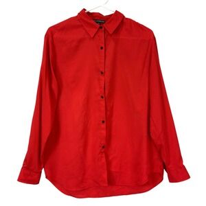 Adrianna Papell Red Snap Button Down Long Sleeve Shirt Blouse Size Small